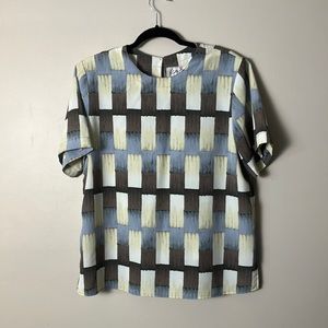 Vintage blouse top Kathy Ike boxy retro neutrals geometric print